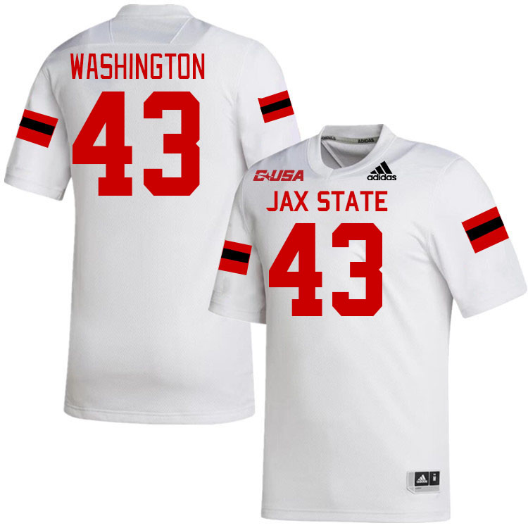 #43 Zedric Washington Jacksonville State Gamecocks College Football Jerseys Stitched-White